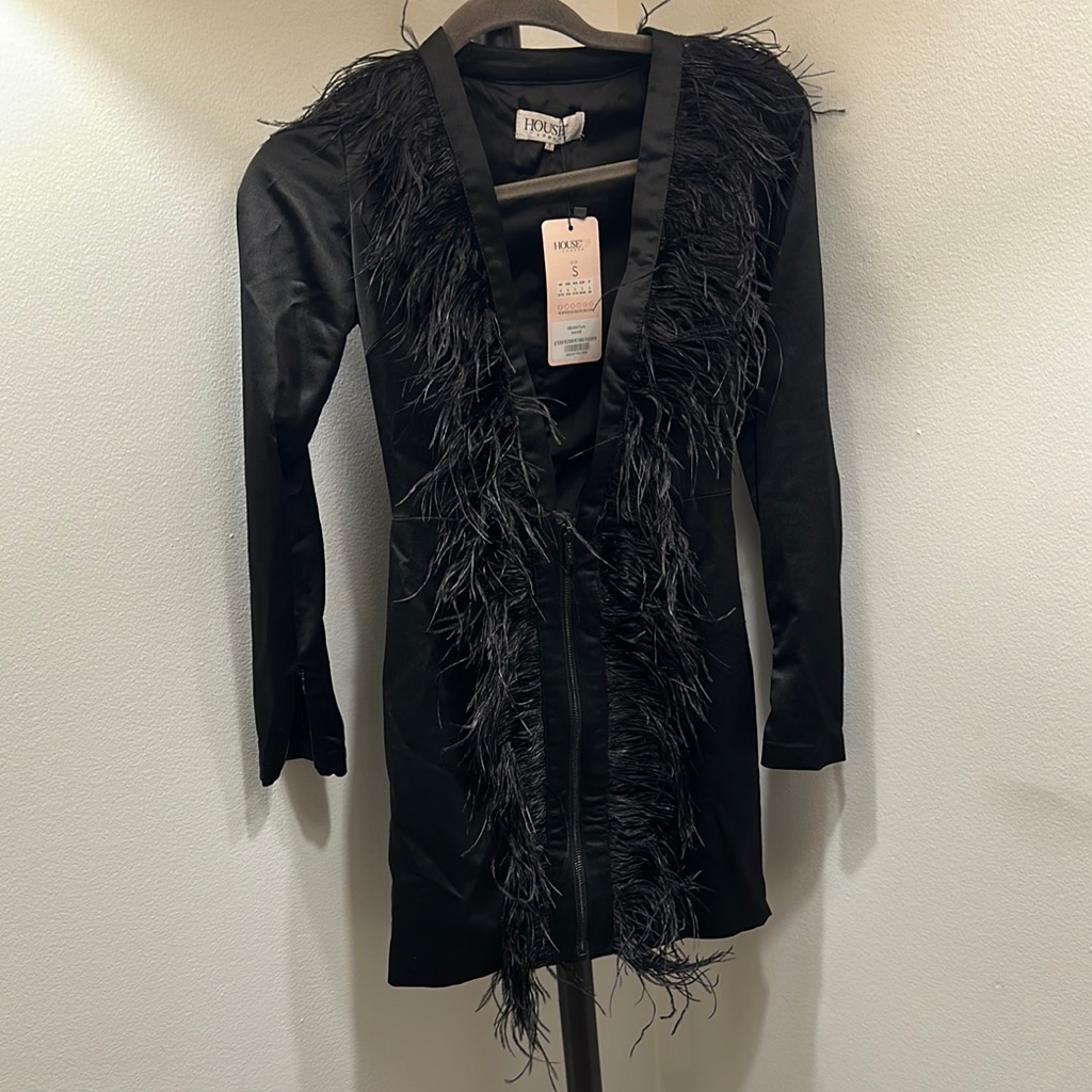 Frock And Frill Black Feather Trim Dress